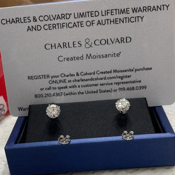 CERTIFIED 14k White Gold 2.ct Diamond Stud Earrings Moissanite Charles Colvard - Picture 6 of 6